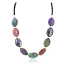 Navajo .925 Sterling Silver Black Onyx Dyed Amethyst and Quartz Native American Necklace 25286-6