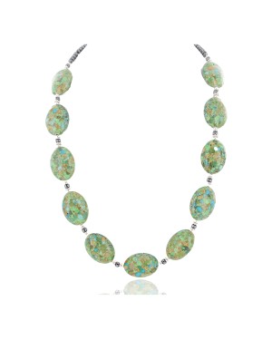 Certified Authentic Navajo .925 Sterling Silver Composite Turquoise Hematite Native American Necklace 25295