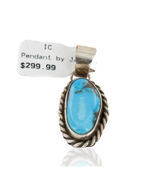 Certified Authentic .925 Sterling Silver Handmade Navajo Natural Turquoise Native American Pendant  25298-1