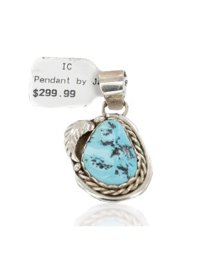 Certified Authentic .925 Sterling Silver Handmade Navajo Natural Turquoise Native American Pendant 25298-2