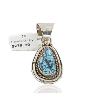 Certified Authentic .925 Sterling Silver Handmade Navajo Natural Spiderweb Turquoise Native American Pendant  25299-1