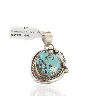Certified Authentic Handmade .925 Sterling Silver Navajo Natural Turquoise Native American Pendant 25299-2