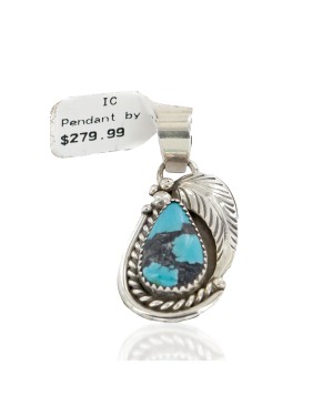 Certified Authentic .925 Sterling Silver Handmade Navajo Natural Turquoise Native American Pendant 25299-4