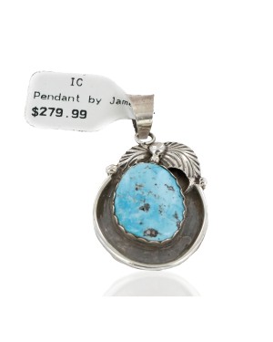 Certified Authentic .925 Sterling Silver Handmade Navajo Natural Turquoise Native American Pendant 25299-5