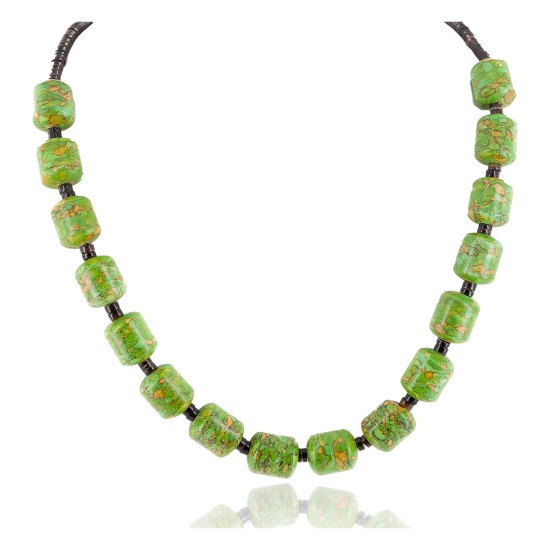 Certified Authentic Navajo .925 Sterling Silver Composite Gaspeite Heishi Native American Necklace 25306-2
