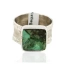 .925 Sterling Silver Squar Handmade Navajo Natural Turquoise Native American Ring 26102-1