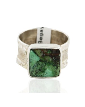 .925 Sterling Silver Squar Handmade Certified Authentic Navajo Natural Turquoise Native American Ring  26102-1