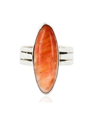 .925 Sterling Silver Handmade Certified Authentic Navajo Natural Spiny Oyster Native American Ring  26103-2