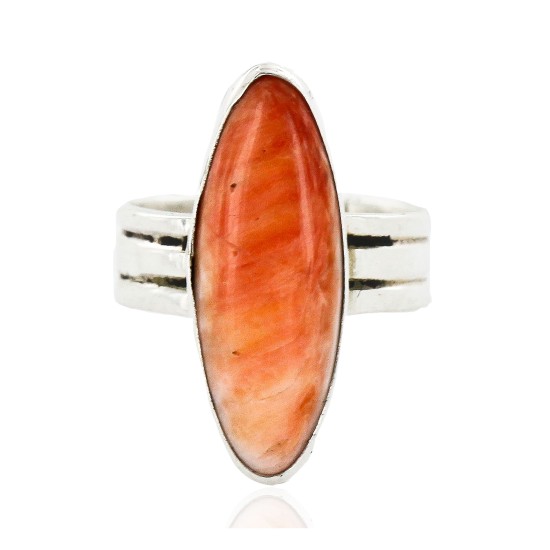 .925 Sterling Silver Handmade Certified Authentic Navajo Natural Spiny Oyster Native American Ring  26103-2