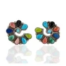 Handmade Petit Point Zuni .925 Sterling Silver Natural Turquoise and Multicolor Stud Native American Earrings 27127-00