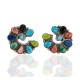 Handmade Certified Authentic Petit Point Zuni .925 Sterling Silver Natural Turquoise and Multicolor Stud Native American Earrings 27127-00