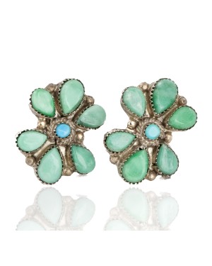 Handmade Certified Authentic Petit Point Flower Zuni .925 Sterling Silver Turquoise Stud Native American Earrings 27127