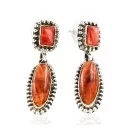 Handmade Navajo .925 Sterling Silver Natural Spiny Oyster Native American Dangle Earrings 27163-1