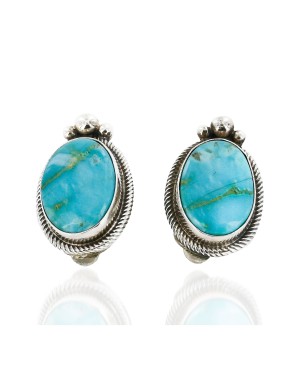 Certified Authentic Handmade Navajo .925 Sterling Silver Natural Turquoise Clip Native American Earrings 27163-11