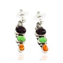 Handmade Navajo .925 Sterling Silver Dangle Earrings with Sugilite, Gaspeite and Spiny Oyster 27165-3