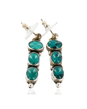 Certified Authentic Handmade Navajo .925 Sterling Silver Dangle Native American Earrings Natural Turquoise 27167-10