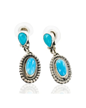 Certified Authentic Handmade Navajo .925 Sterling Silver Dangle Native American Earrings Natural Turquoise 27167-2