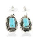 Handmade Navajo .925 Sterling Silver Dangle Native American Earrings Natural Turquoise 27167-3