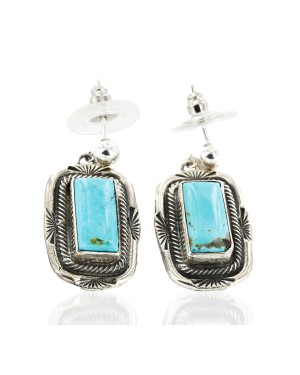 Certified Authentic Handmade Navajo .925 Sterling Silver Dangle Native American Earrings Natural Turquoise 27167-3