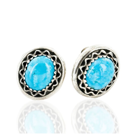 Certified Authentic Handmade Navajo .925 Sterling Silver Stud Native American Earrings Natural Turquoise 27169-2