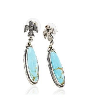 Certified Authentic Eagle Handmade Navajo .925 Sterling Silver Dangle Native American Earrings Natural Turquoise 27173