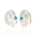 .925 Sterling Silver Handmade KOKOPELI Navajo Natural Turquoise Stud Native American Earrings 27174-2