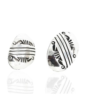 .925 Sterling Silver Handmade Certified Authentic Navajo Stud Native American Earrings 27175-3