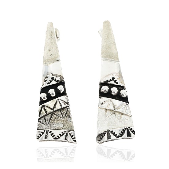 .925 Sterling Silver Handmade Certified Authentic Navajo Stud Native American Earrings 27177-2