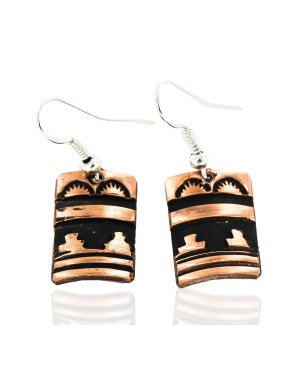 Handmade Certified Authentic Navajo Pure Copper Dangle Native American Earrings 27182-1