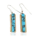Handmade Nickel .925 Sterling Silver Hook Navajo Natural Turquoise Dangle Native American Earrings 27184-2