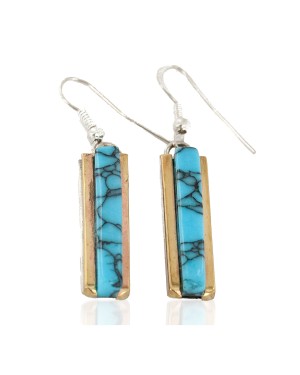 Handmade Certified Authentic Nickel .925 Sterling Silver Hook Navajo Natural Turquoise Dangle Native American Earrings 27184-2
