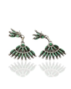 Handmade Certified Authentic Zuni .925 Sterling Silver Natural Turquoise Dangle Native American Earrings 27199
