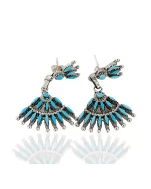 Handmade Zuni .925 Sterling Silver Natural Turquoise Dangle Native American Earrings 27200