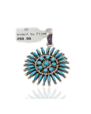 Petit Point Handmade Certified Authentic Zuni .925 Sterling Silver Natural Turquoise Native American Pendant 27202