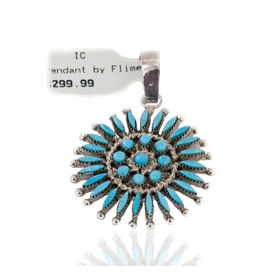 Petit Point Handmade Certified Authentic Zuni .925 Sterling Silver Natural Turquoise Native American Pendant 27202