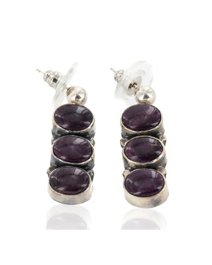 Certified Authentic Handmade Navajo .925 Sterling Silver Natural Purple Spiny Oyster Native American Dangle Earrings 27216-1