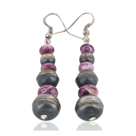 Certified Authentic Handmade Navajo .925 Sterling Silver Natural Purple Spiny Oyster Native American Dangle Earrings 27217-1