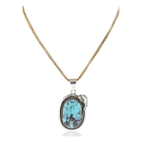 Feather Certified Authentic .925 Sterling Silver Handmade Navajo Natural Turquoise Native American Necklace 14996