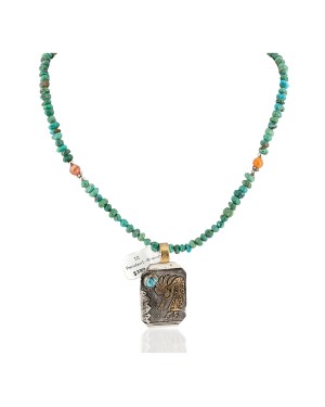 12kt Gold Filled .925 Sterling Silver Kokopelli Handmade Certified Authentic Navajo Natural Turquoise Carnelian Native American Necklace 740100-20-790102