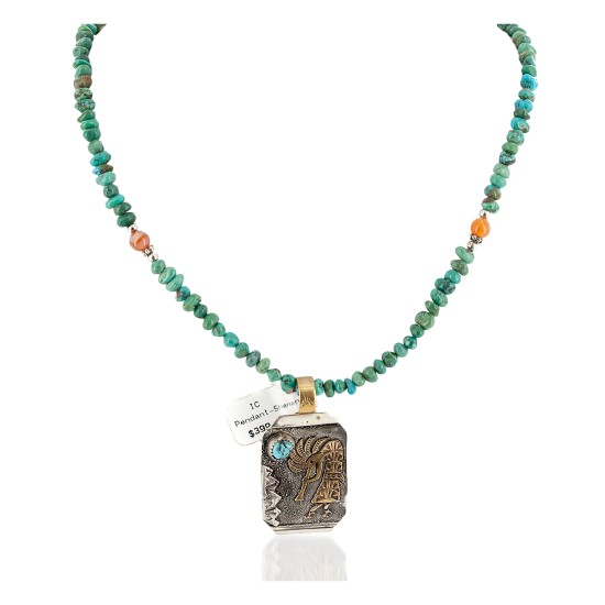 12kt Gold Filled .925 Sterling Silver Kokopelli Handmade Certified Authentic Navajo Natural Turquoise Carnelian Native American Necklace 740100-20-790102