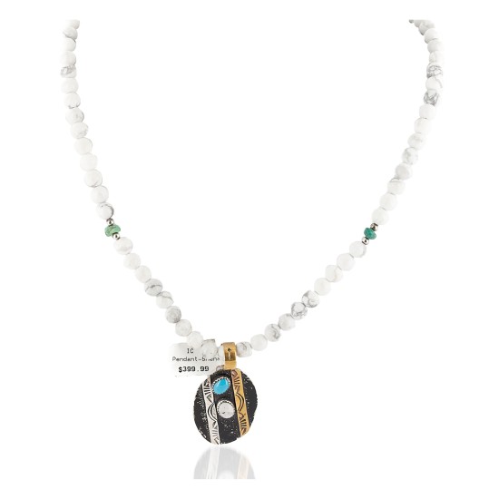 12kt Gold Filled and .925 Sterling Silver Handmade Certified Authentic Navajo Turquoise Howlite Native American Necklace 740100-53-7501003
