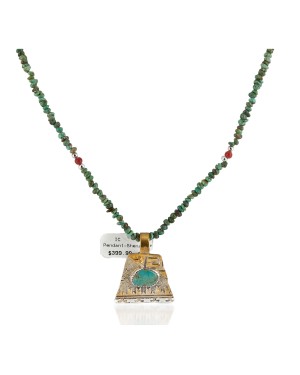12kt Gold Filled .925 Sterling Silver Handmade Certified Authentic Navajo Natural Turquoise Coral Native American Necklace 740100-90-1570