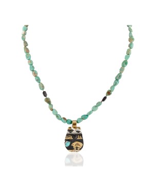 12kt Gold Filled .925 Sterling Silver Bear Handmade Certified Authentic Navajo Turquoise Black Onyx Native American Necklace  740101-3-17019-1