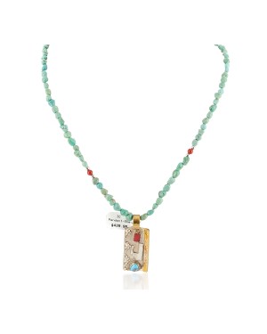 12kt Gold Filled .925 Sterling Silver Handmade Certified Authentic Navajo Turquoise Coral Native American Necklace 740101-47-17019-4