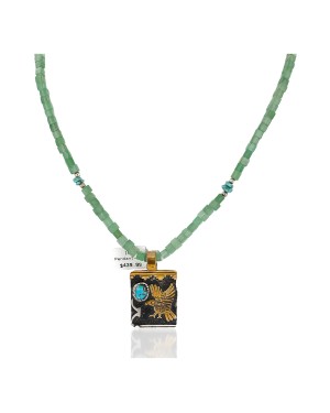 Eagle 12kt Gold Filled and .925 Sterling Silver Handmade Certified Authentic Navajo Natural Turquoise Jade Native American Necklace 740101-56-7501007