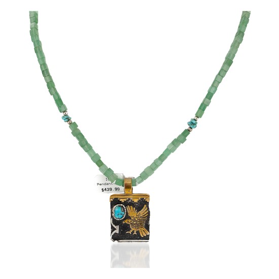 Eagle 12kt Gold Filled and .925 Sterling Silver Handmade Certified Authentic Navajo Natural Turquoise Jade Native American Necklace 740101-56-7501007