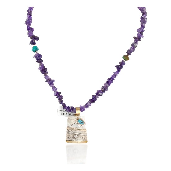 12kt Gold Filled and .925 Sterling Silver Handmade Certified Authentic Navajo Natural Turquoise Amethyst Native American Necklace 740102-65-790101 12kt Gold Filled and .925 Sterling Silver Handmade Certified Authentic Navajo Natural Turquoise Amethyst Native American Necklace 740102-65-790101