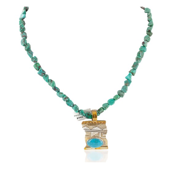 12kt Gold Filled .925 Sterling Silver Handmade Certified Authentic Navajo Turquoise Native American Necklace 740102-86-15781 12kt Gold Filled .925 Sterling Silver Handmade Certified Authentic Navajo Turquoise Native American Necklace 740102-86-15781