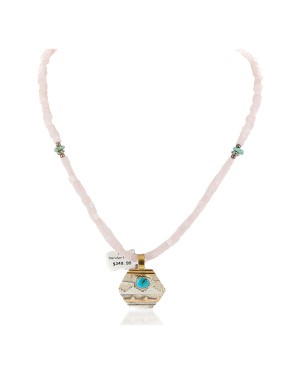 12kt Gold Filled .925 Sterling Silver Handmade Certified Authentic Navajo Natural and Pink Quartz Native American Necklace  740103-17-790101