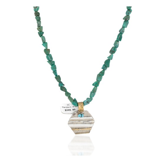 12kt Gold Filled .925 Sterling Silver Handmade Certified Authentic Navajo Turquoise Native American Necklace 740103-19-25296